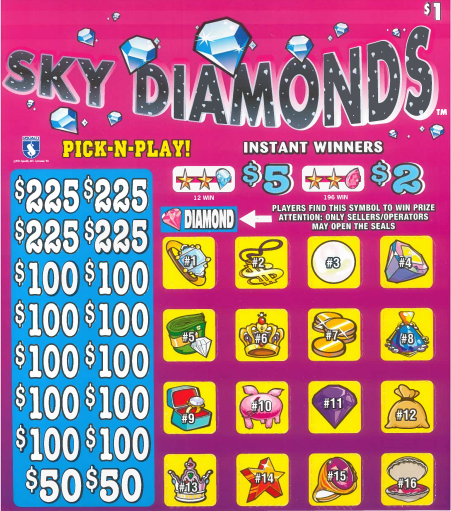 $1  Sky Diamonds Window Game  7349P   78% Payout