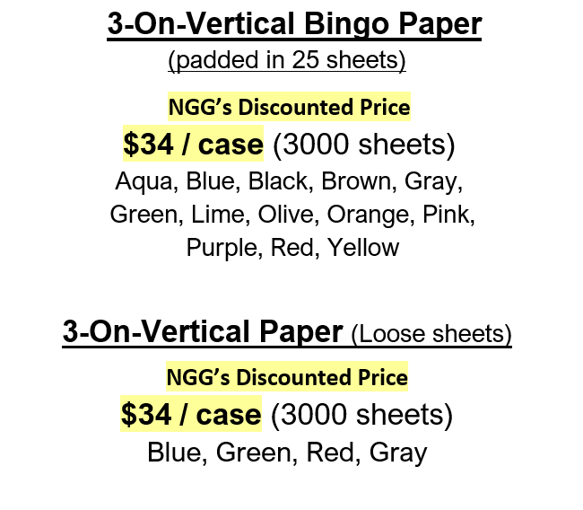 3-On-V Bingo Paper