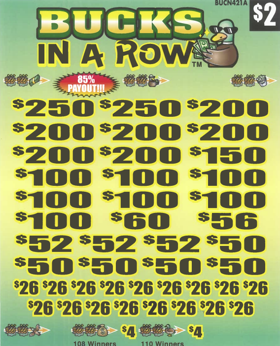 Bucks In A Row  BUCN421A  85% Payout