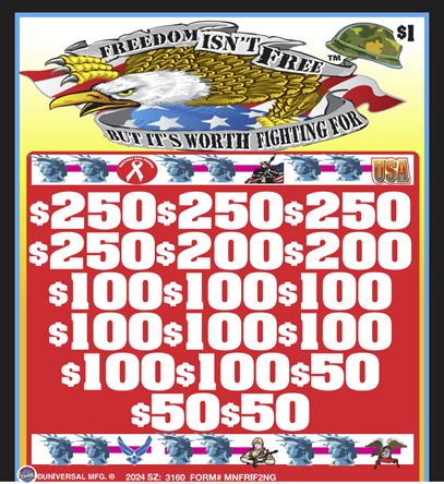 $1   Freedom Isn't Free       Exclusive NGG Game     74.4% Payout - 3160 TC    FRIF2NG