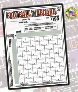 XBF102    Football Tipboard  $2/Square, 100 Squares,     12 Boards