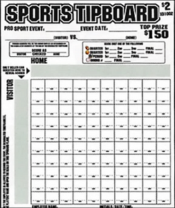 XB1002  Sports Tipboard  $2/Square, 100 Squares, 1-$150 Winner, 12 Boards