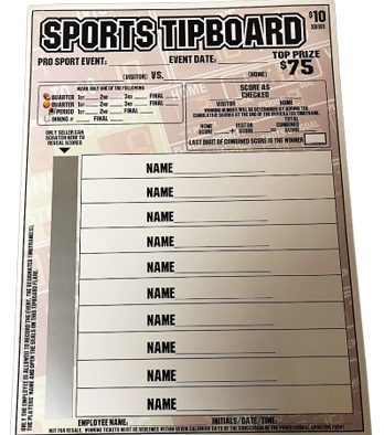 XB101   Sports Tipboard  $10/Line, 10 Lines, 1-$75 Winner, 12 Boards